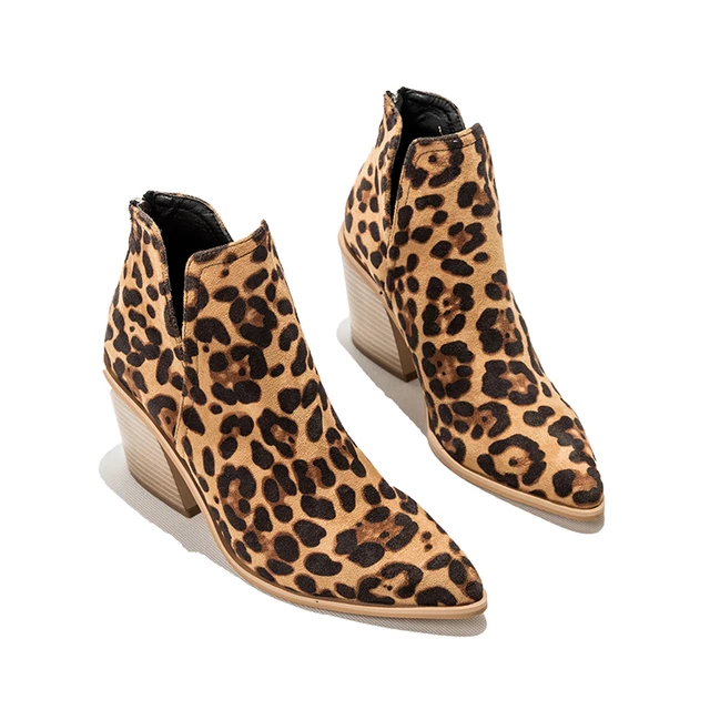 Steph Ankle Cut Block Heel Boots - Leopard